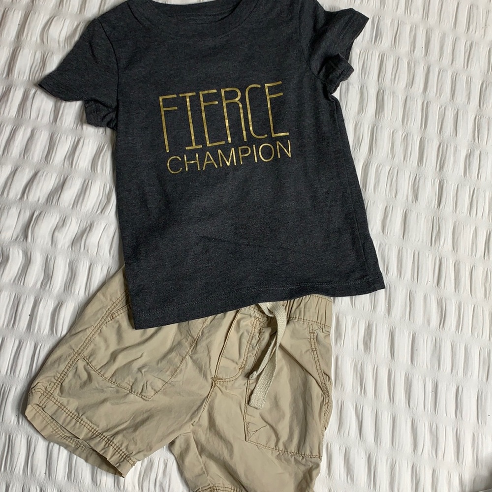 Charcoal grey and tan shorts